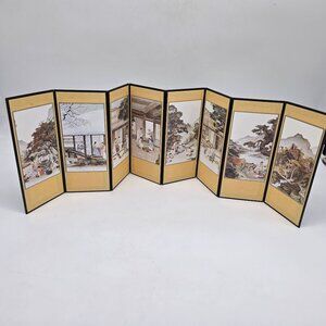 Traditional Korean Folding 8 Panel Screen With Scenic Artwork & Calligraphy
